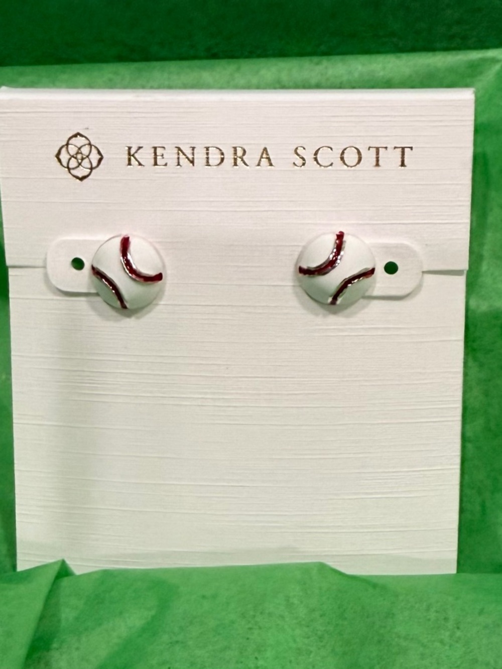 Kendra Scott White and Red Baseball Stud Earrings. New